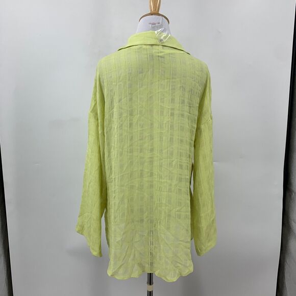NewIn Shirt Womens M Medium Lime Light Semi Sheer Button Front Johnny Collar - Picture 8 of 15